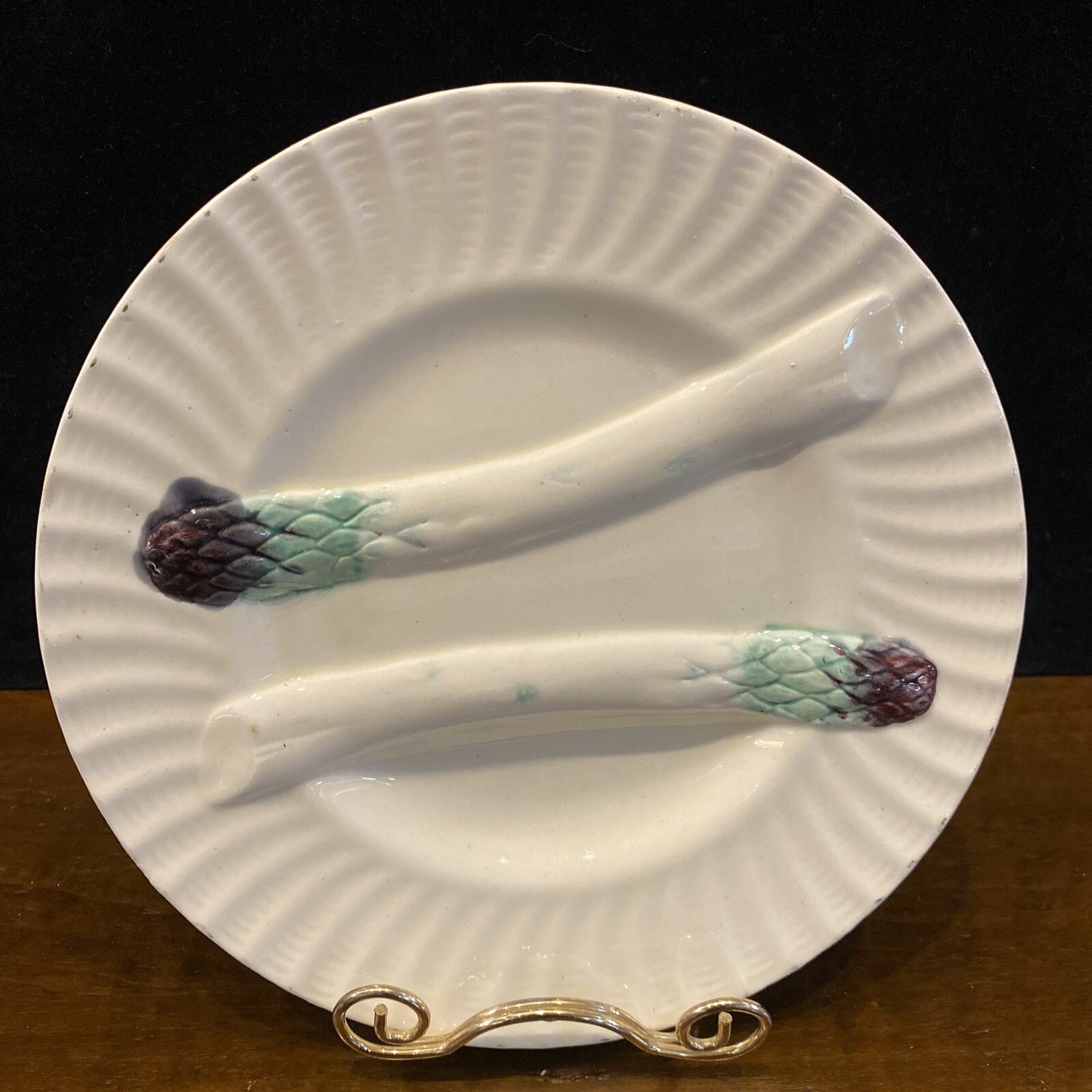 Antique Faience majolica barbotine Asparagus Plate By Creil et Montereau