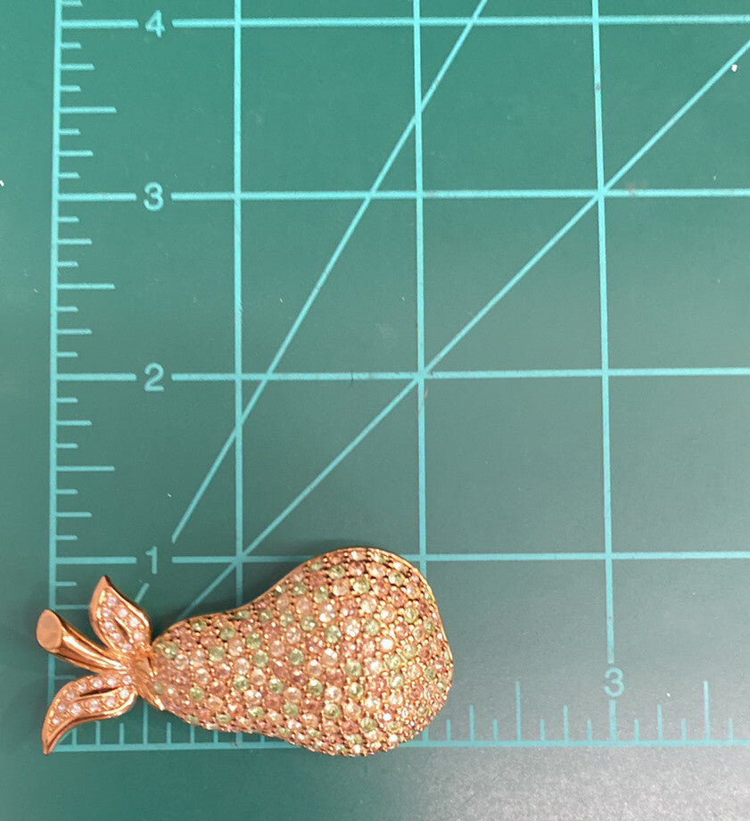 RETIRED GORGEOUS SWAROVSKI AMBER & LIME GREEN PAVE' CRYSTALS PEAR BROOCH