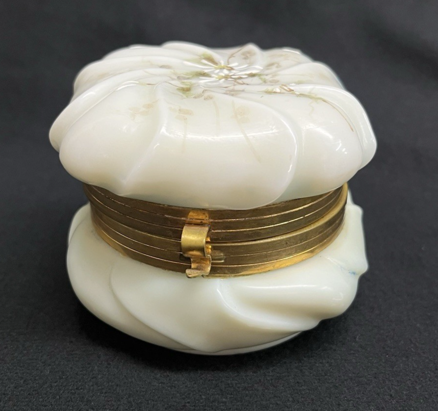 C.F. Monroe Co. Wave Crest Hand Painted Daisies Opal Glass Dresser Box