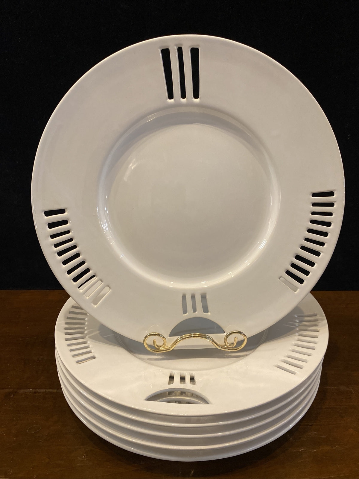 French Reticulated Siegle Malicorne White 12" Charger Plate Set Of 6