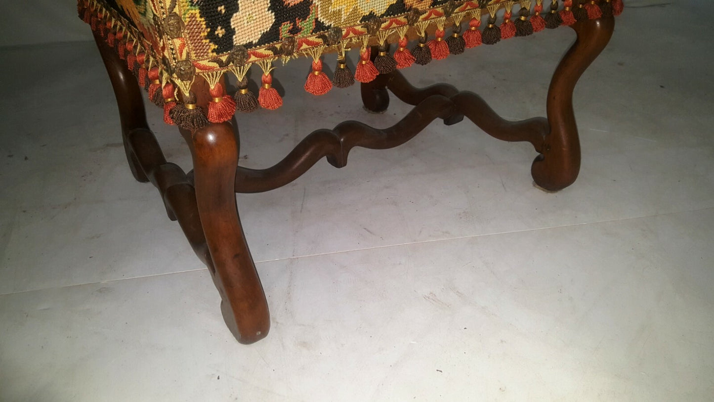 Antique 1880s French Needlepoint Armchair  Os Du Mouton Throne Chair Fauteil