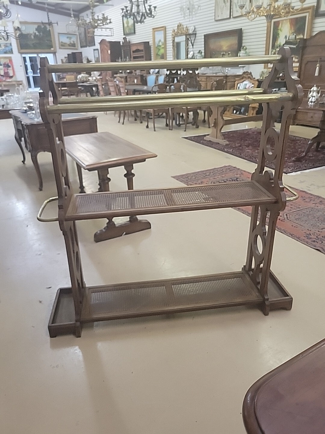 Antique Caned French Walnut & Cooper Jette Habits Luggage Rack Umbrella Stand