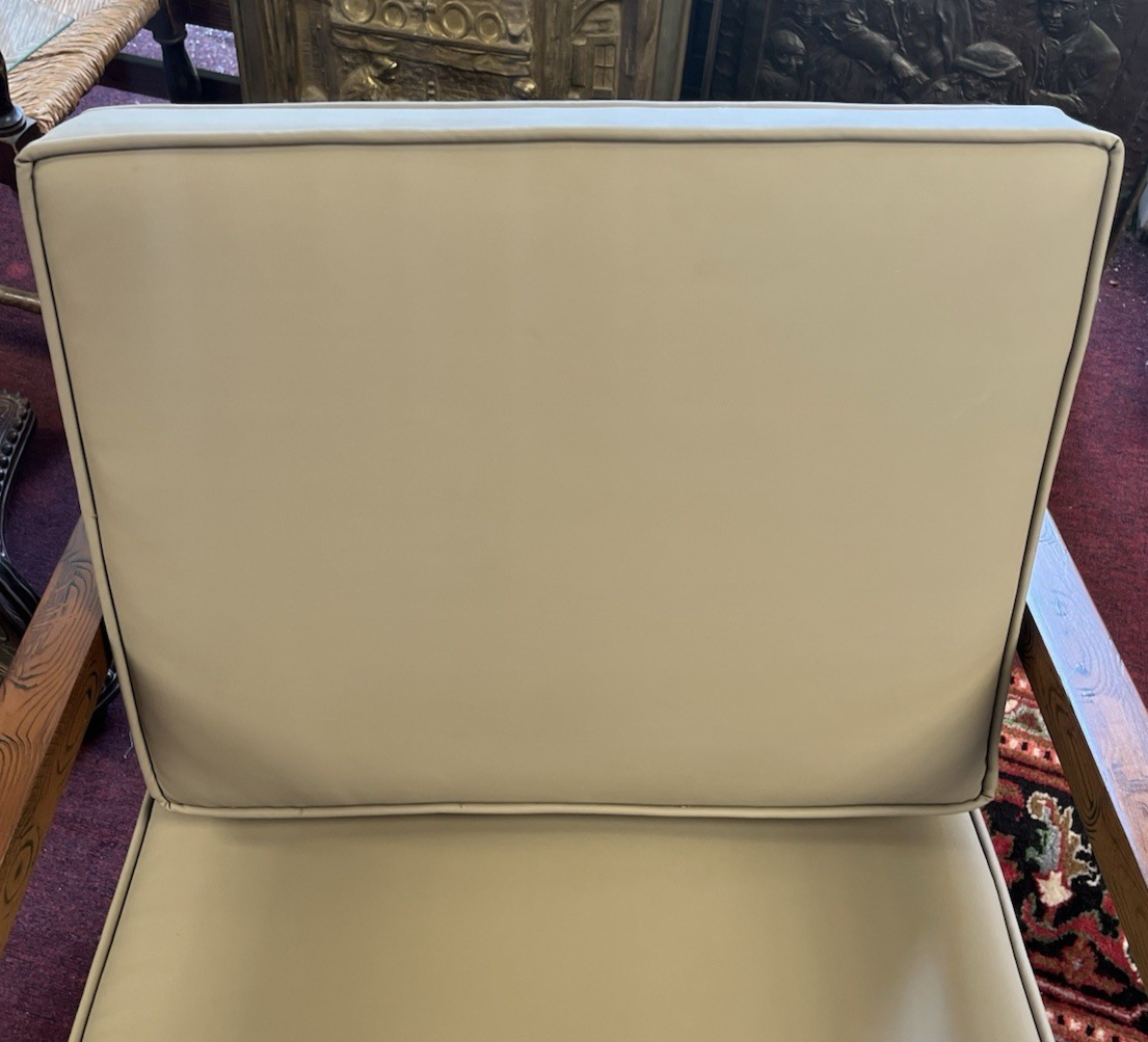 PAIR OF ART DECO STYLE UPHOLSTERED ARMCHAIRS & OTTOMANS