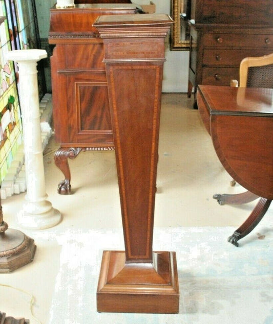 Antique Walnut French Pedestal Display Inlaid H 47" x 13.5" Square Top