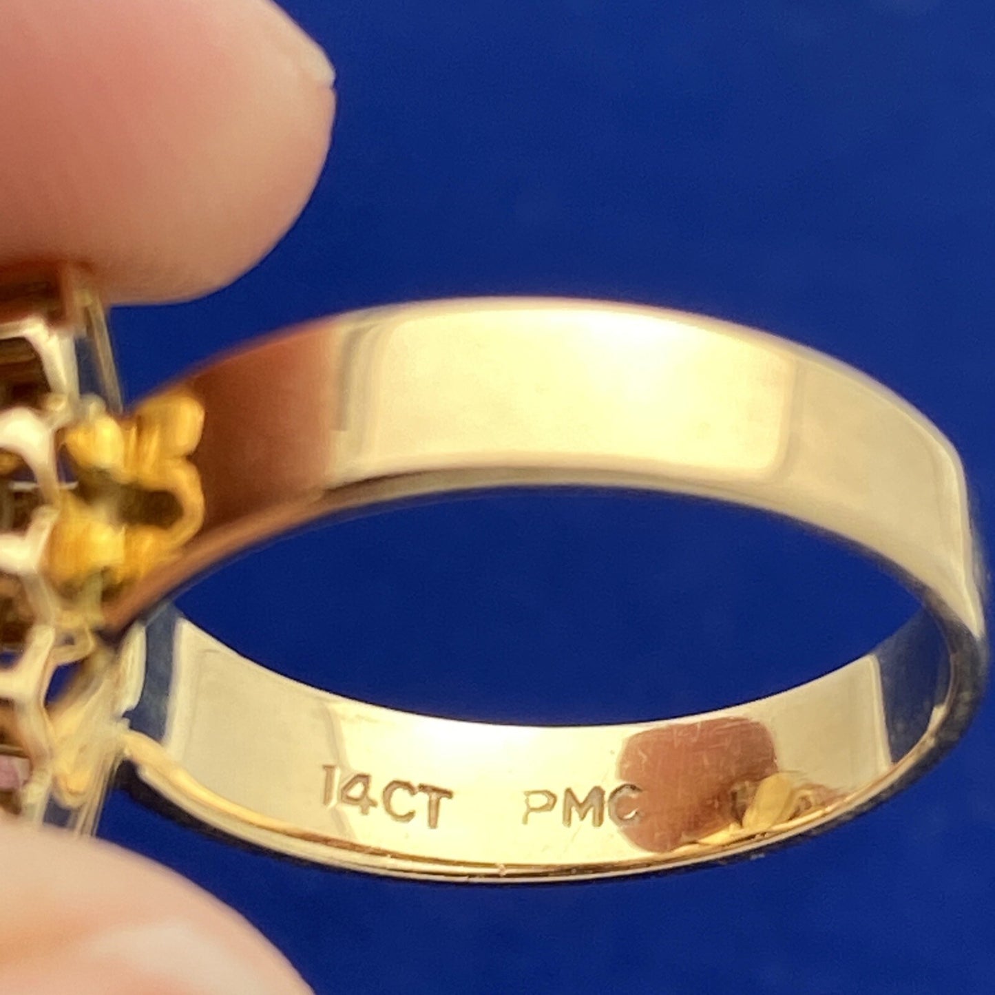 Vintage MCM 14k Yellow Gold Ring PMC Natural Black Cat Eye Gem 6.4 G Size 6.5