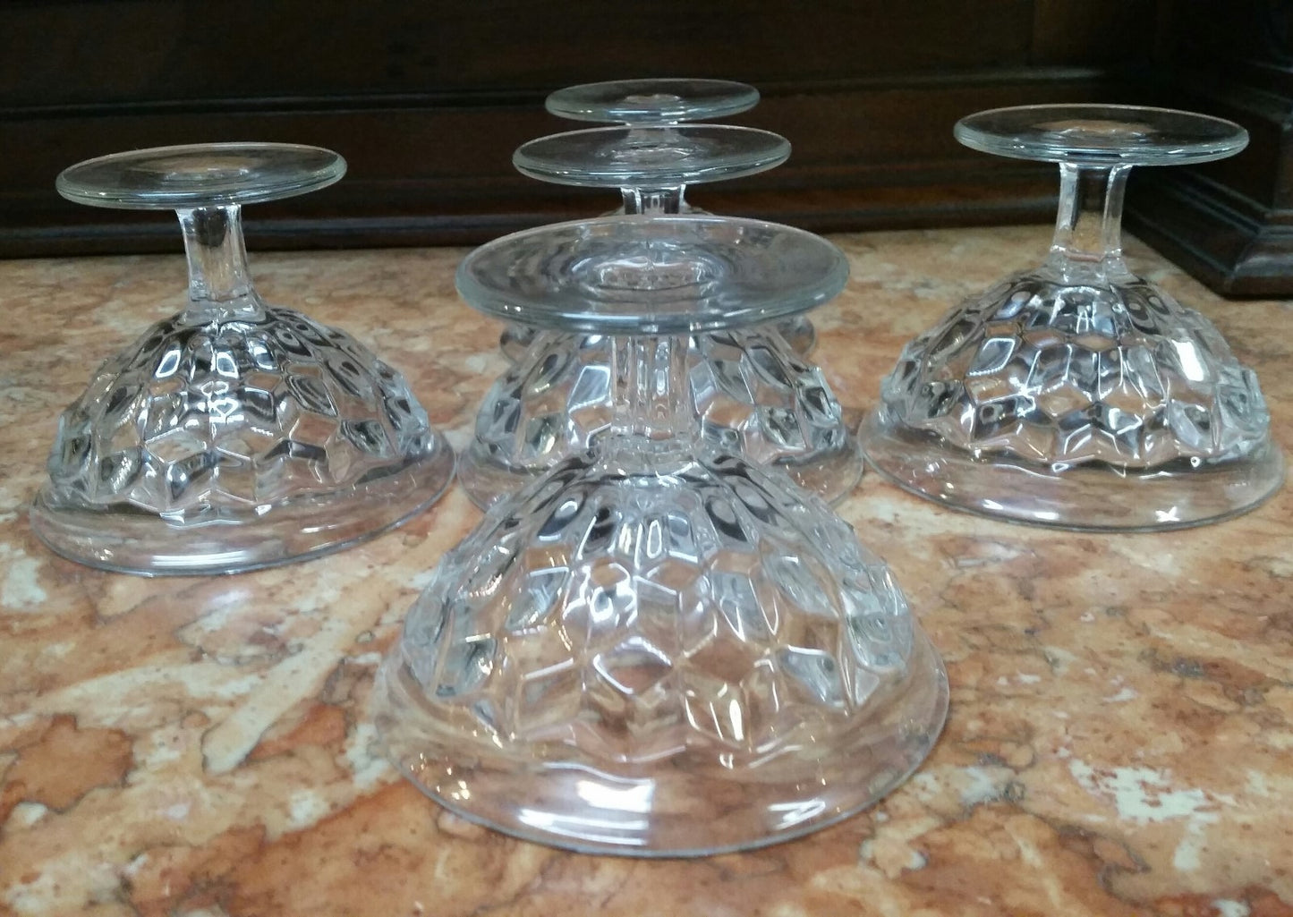 Set of 5 Fostoria American Crystal Pr Low Sherbets  5 oz Glasses H 3 1/2"