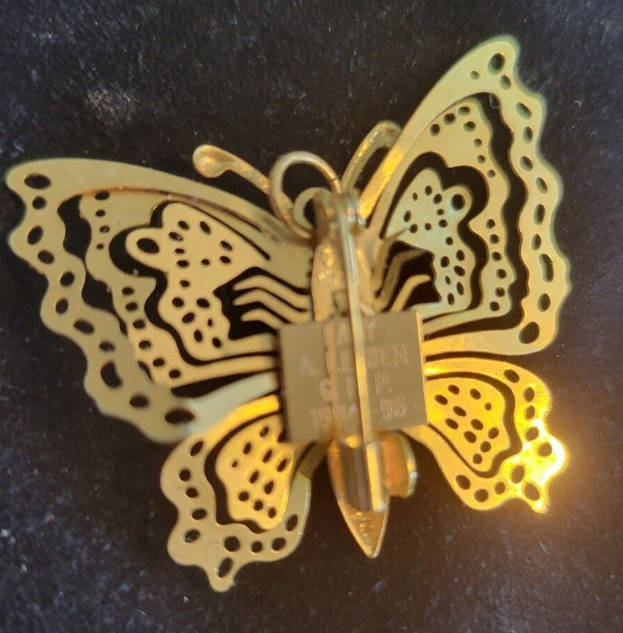 Gold Plated Butterfly Brooch Pin  Pendant Engraved Lady A. LESSER G.H.P. 1994-95