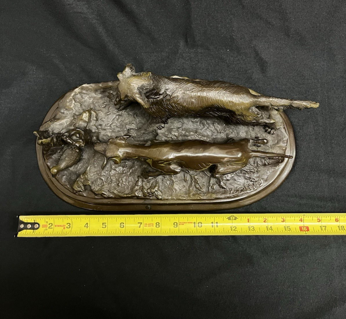 Signed Pierre-Jules PJ Mêne Bronze Hunting Hounds Dogs Duck Sculpture 16" PB10