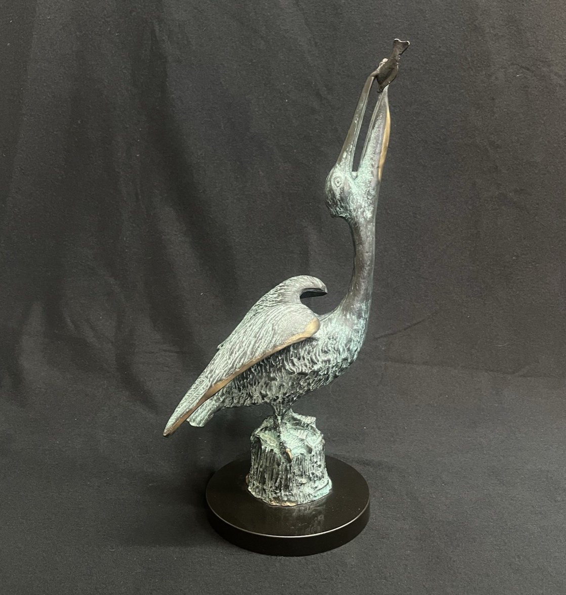 SPI Home Gallery Bronze Pelican Eating Fish Sculpture w/ Marble Base 15" PB2
