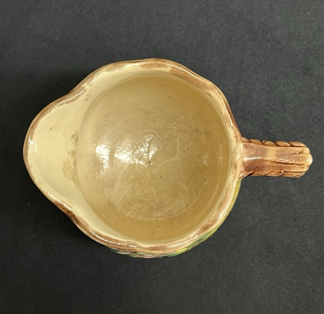 Majolica Basketweave Floral Design Brown and Yellow Jug/Pitcher 6 3/8"