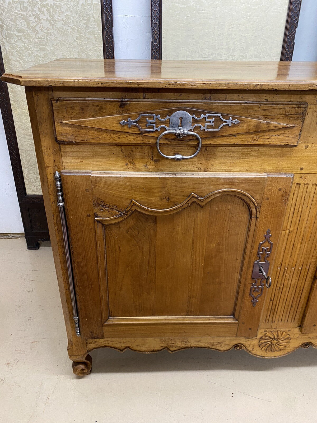 Antique 19th Century French Louis XV Cherry Buffet Chest Sideboard