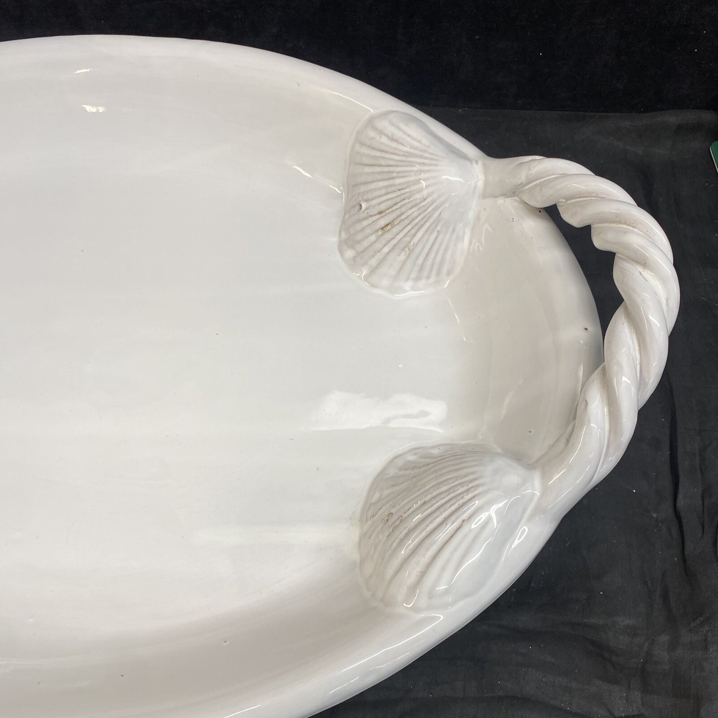 Large White Unmarked Seashell Rope Handle Serving Platter 57/60 Italy