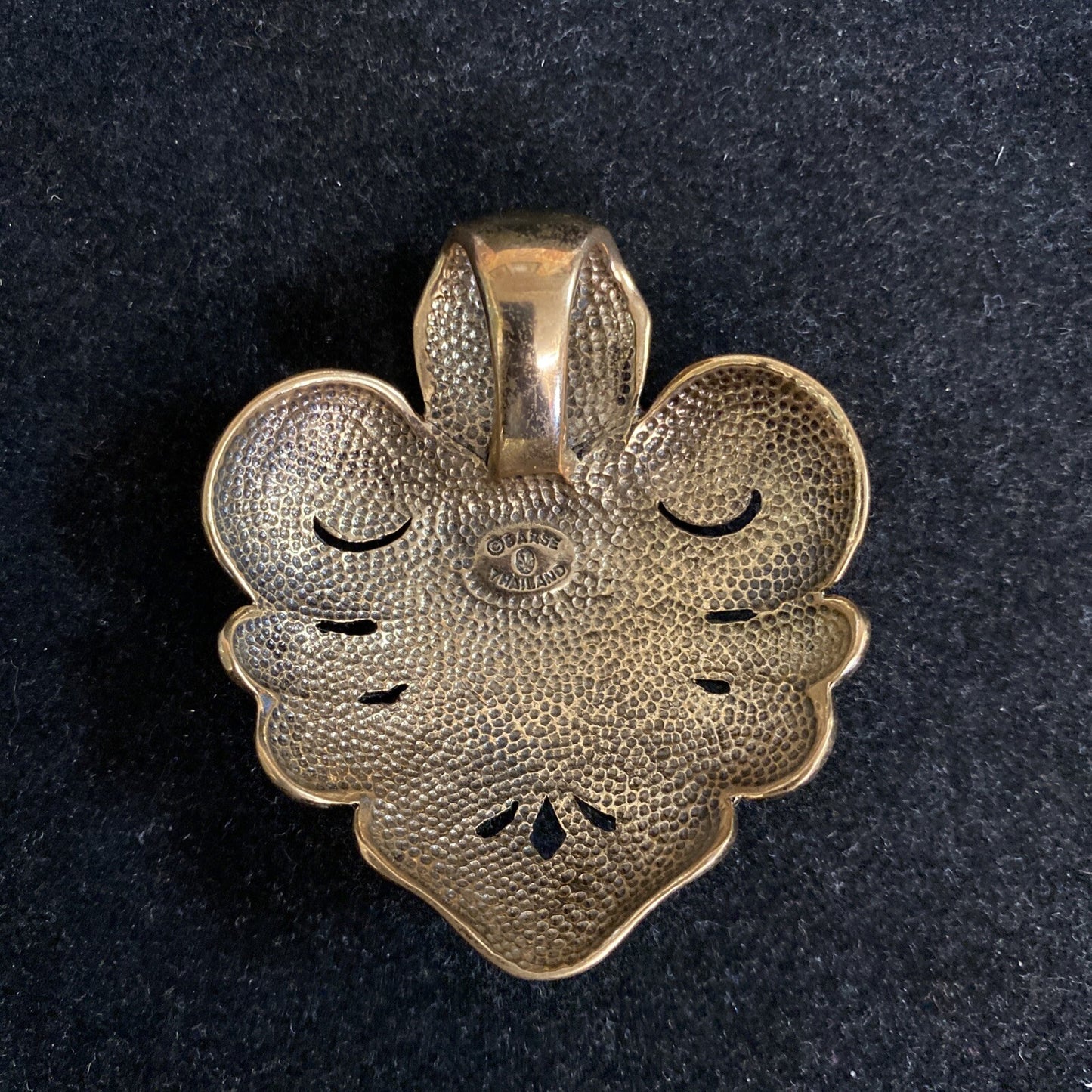 Signed BARSE Thailand Heart Shaped Bronze Pendant 2 3/4" Floral Filigree