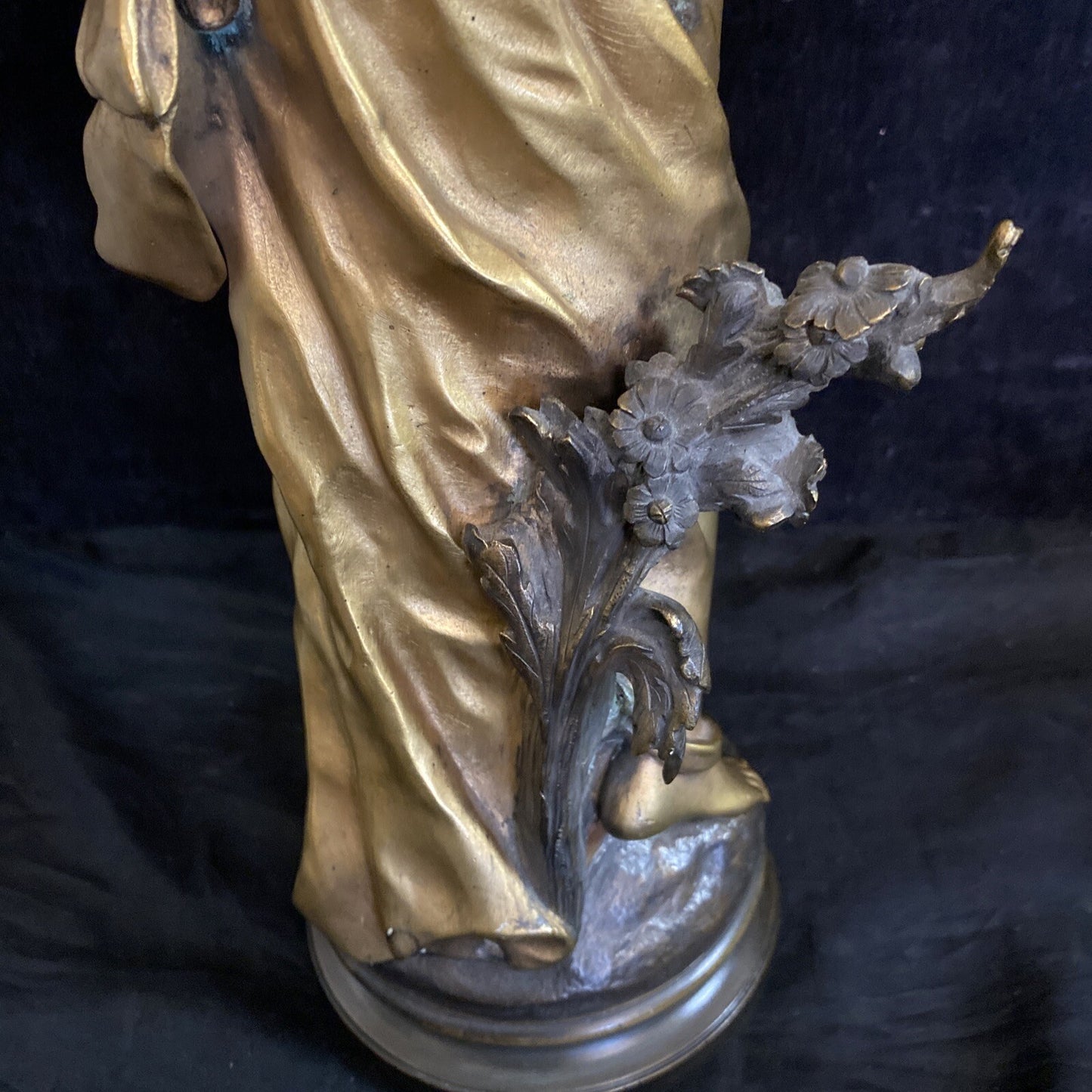 Rose De Mai Gilt Bronze Statue Rose of May Merchant Woman 20 1/4" MH