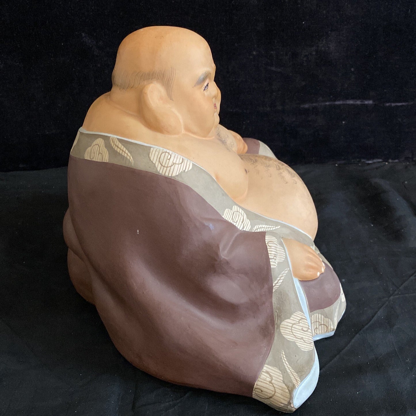 VTG Hakata Mimasu Doll Japan Large 12" Hand Painted Clay Buddha