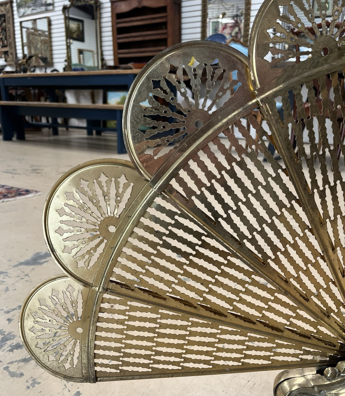 Antique Art Deco Gilt Gold Folding Fan Peacock Fire Screen CL10