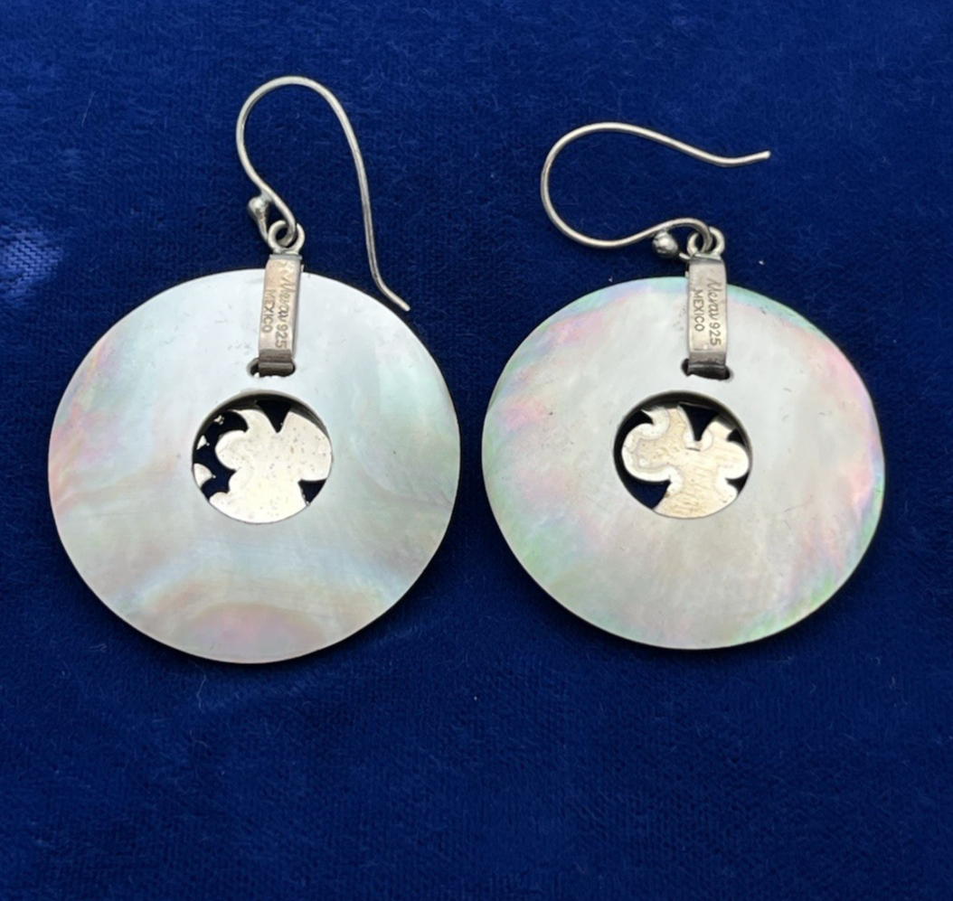 Merav Mexico Etched Sterling Silver & Mother of Pearl Dangle Earrings