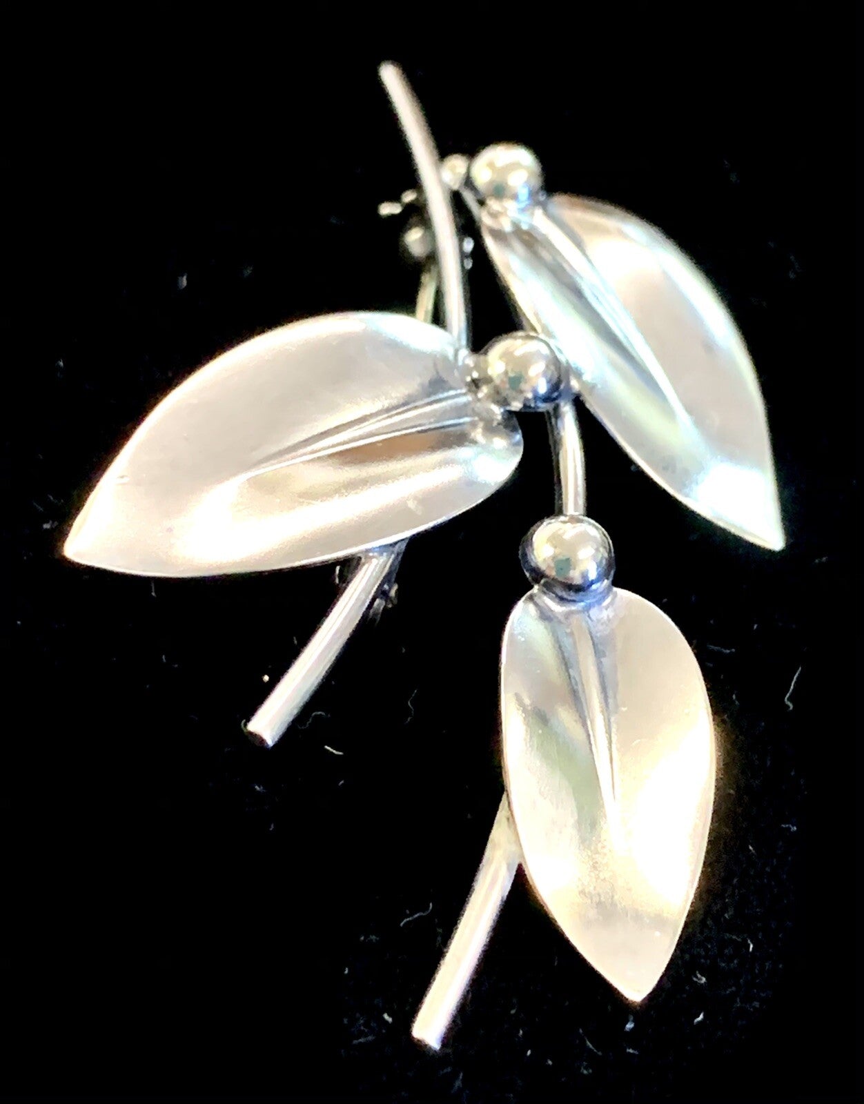 Vintage N E From Sterling 925 Denmark Three Leaf & Berries Brooch Pin