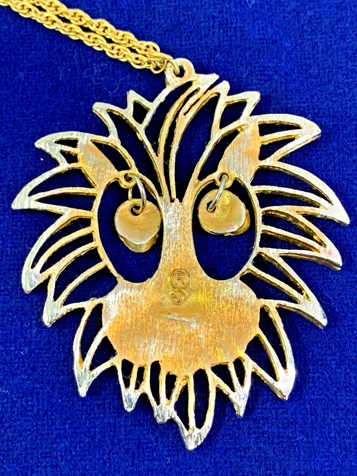 Vintage LION'S CLUB Lion Head LARGE Figural PENDANT Necklace signed HH