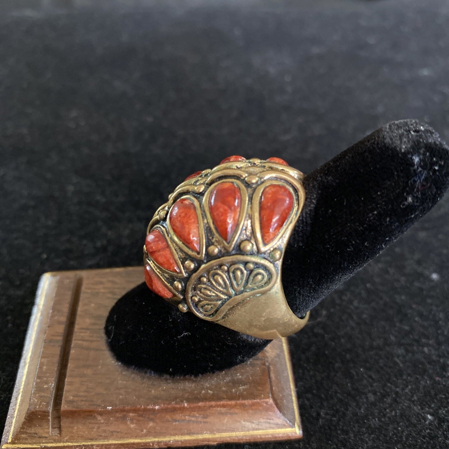 Barse Thailand Bronze Coral Statement Ring Sz. 7.75 With 10 Stones