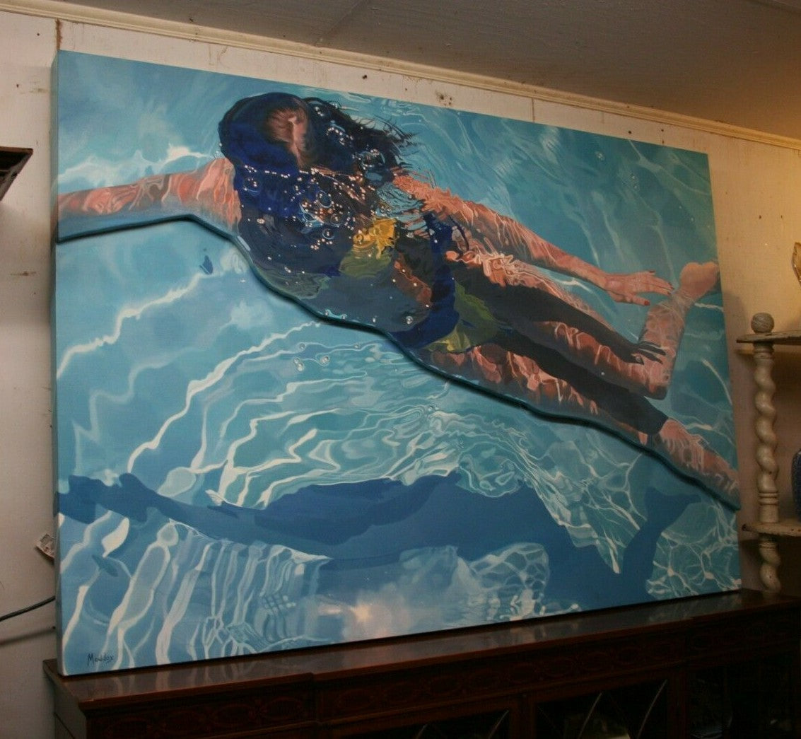 Jeannie Maddox Original Oil Painting "Masked Diver" 3D Gallery Wrap 70" x 48"