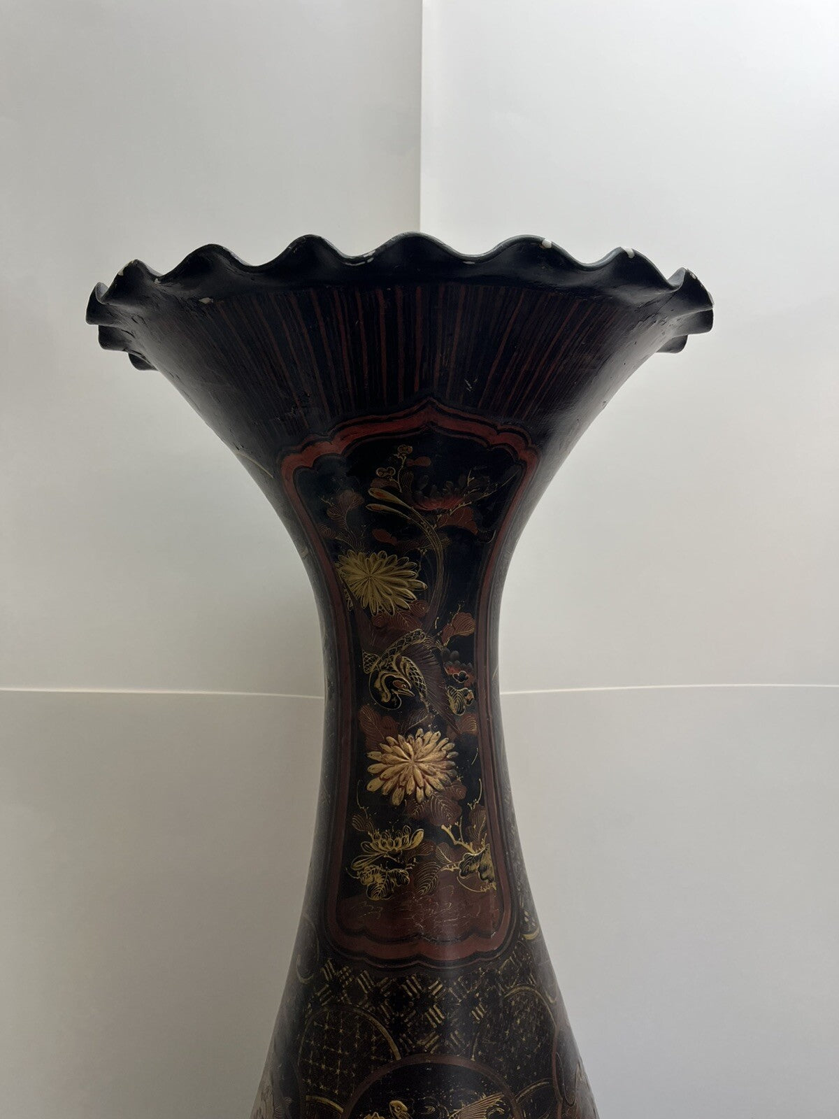 41" IMPRESSIVE MEIJI JAPANESE LACQUER COATED PORCELAIN PALACE VASE  FS1