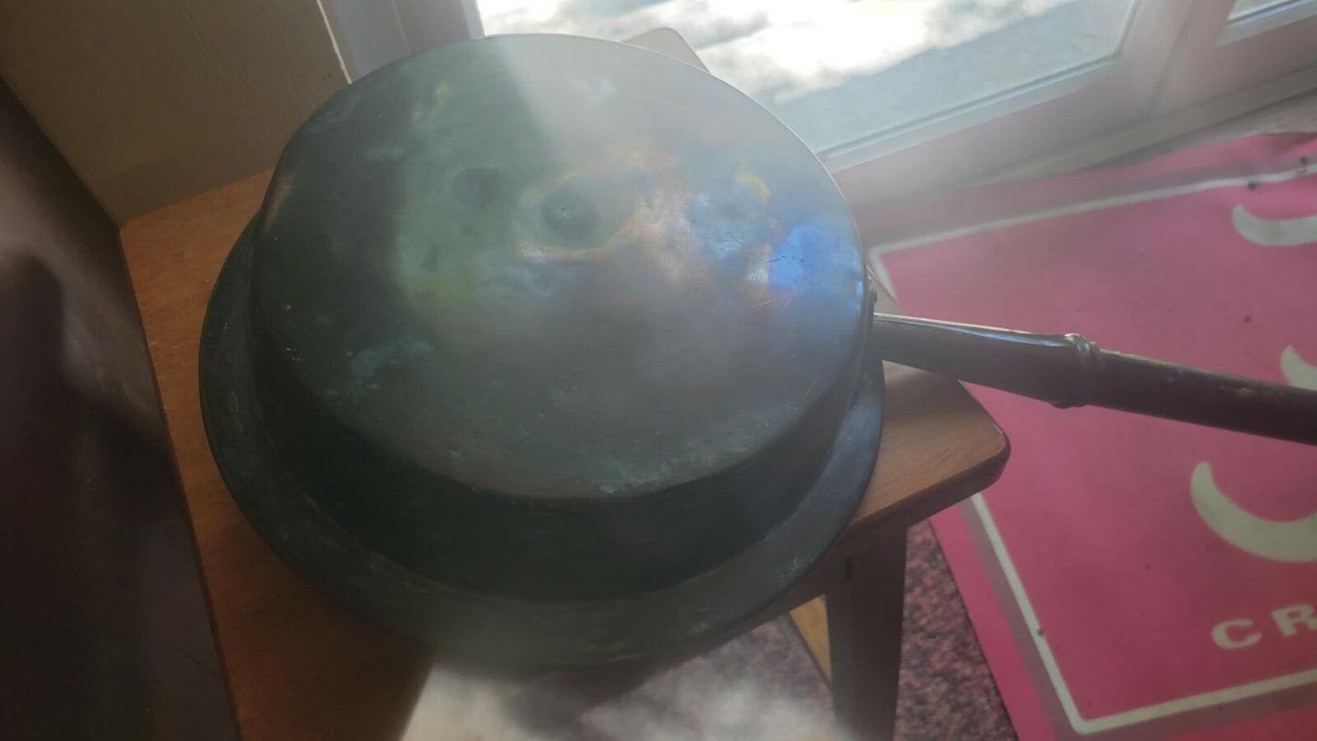 Antique French Copper Bed Warmer Handmade 200 years ago Etched Lid 41" Handle