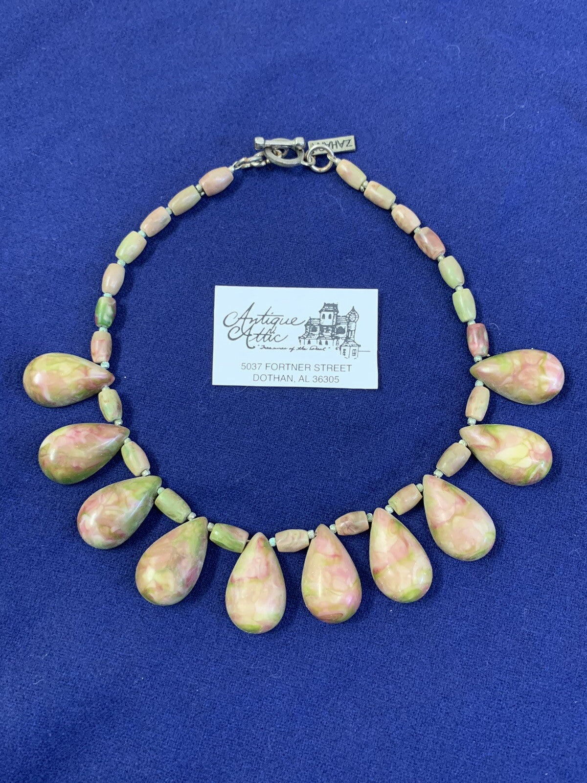 Zahara Vintage Green -Pink  AGATE Stone Collar NECKLACE toggle closure 16 1/4"