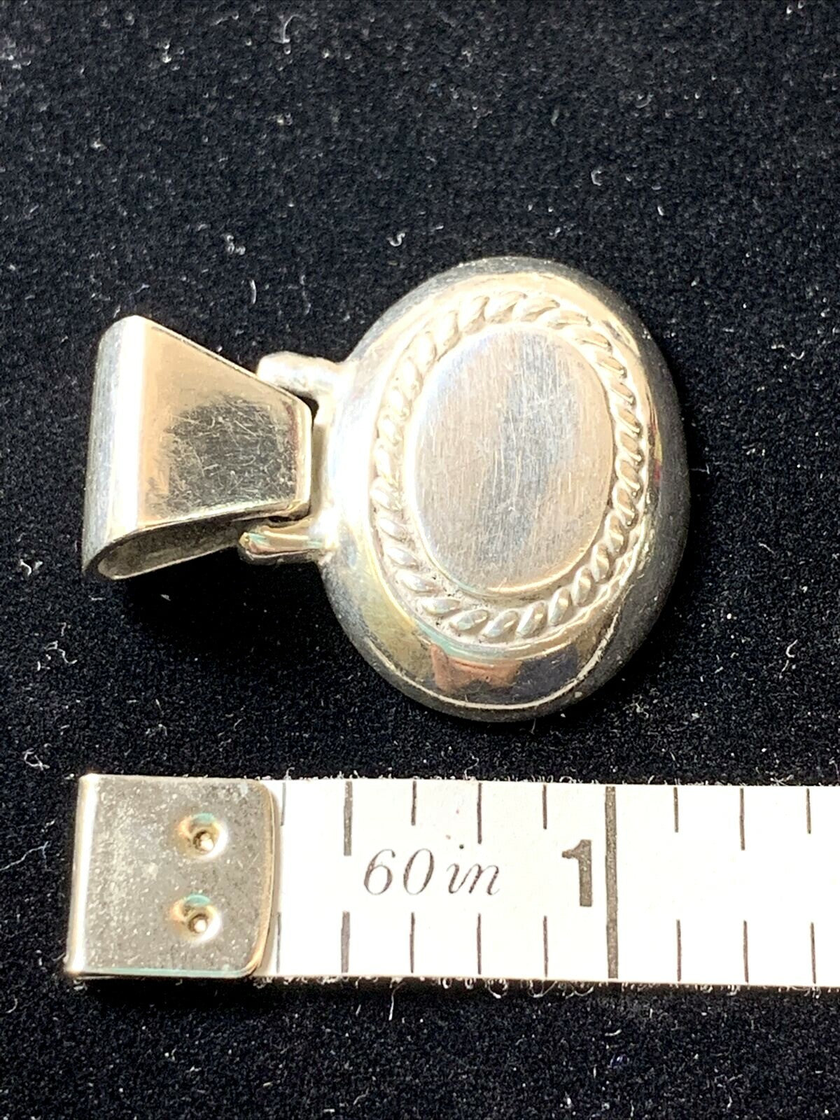 Sterling Silver small oval slide  pendant edge engraving design 8.5g