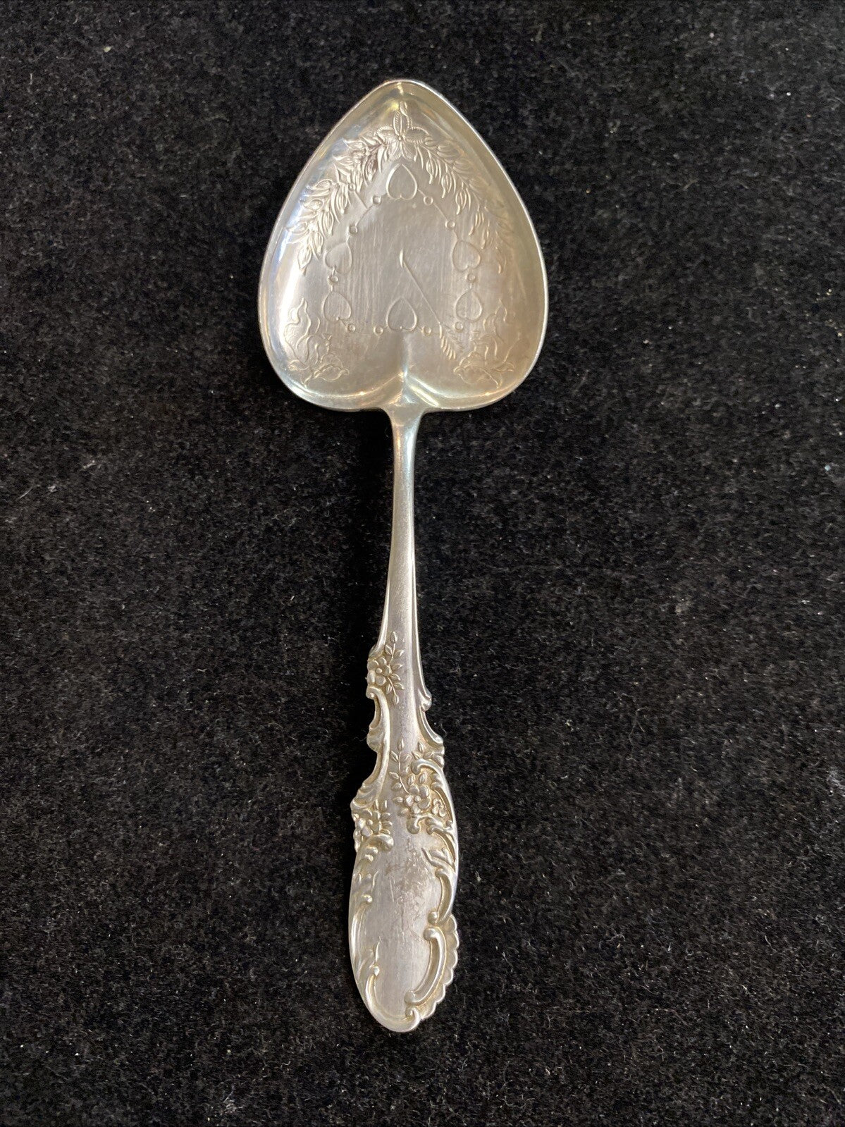 Antique 1892 Whiting Sterling Silver Heart Shaped Nut Spoon in Orleans Pattern