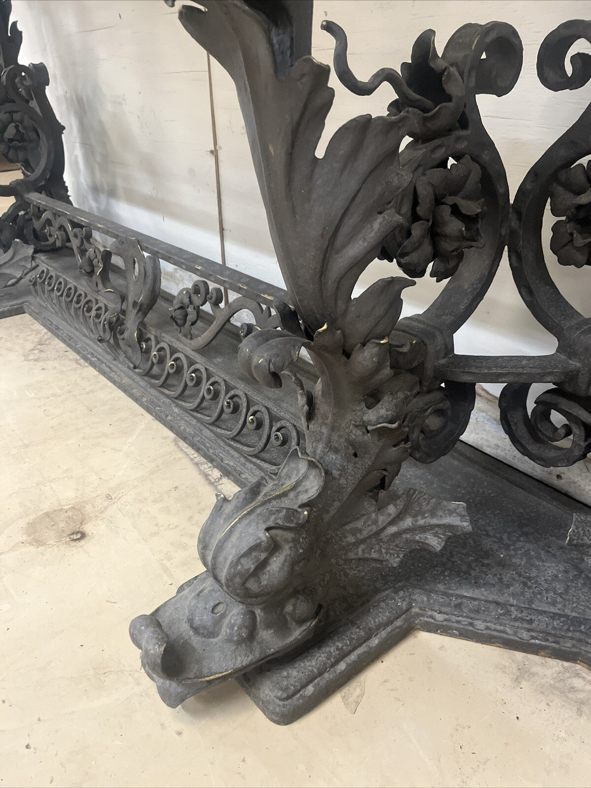 ANTIQUE ITALIAN VENETIAN WROUGHT IRON CONSOLE SIDEBOARD W/ WHITE QUARTZ TOP 105”