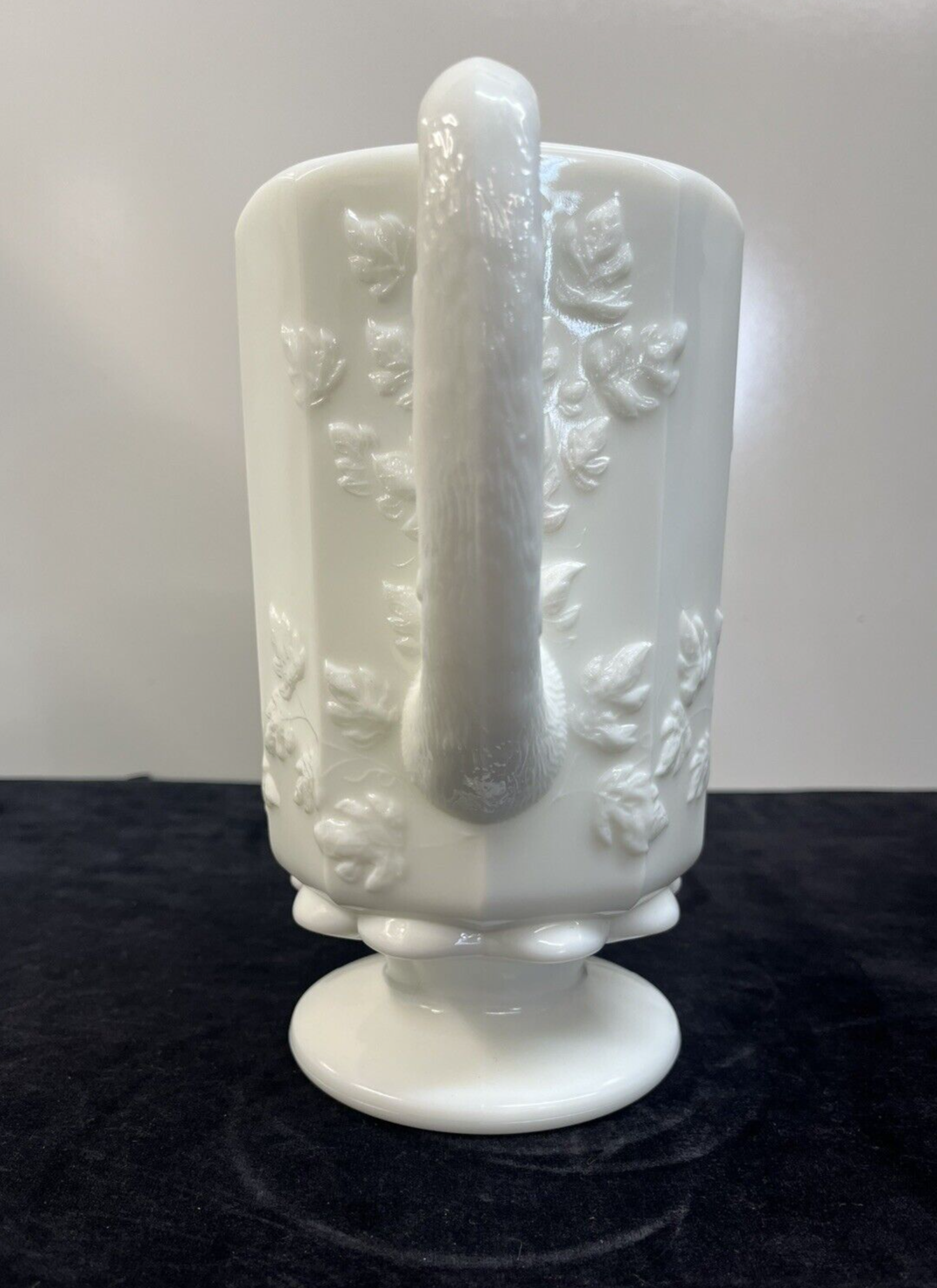 Vintage Westmoreland Milk Glass Panel Grape & Ivy Quart Pitcher 9"