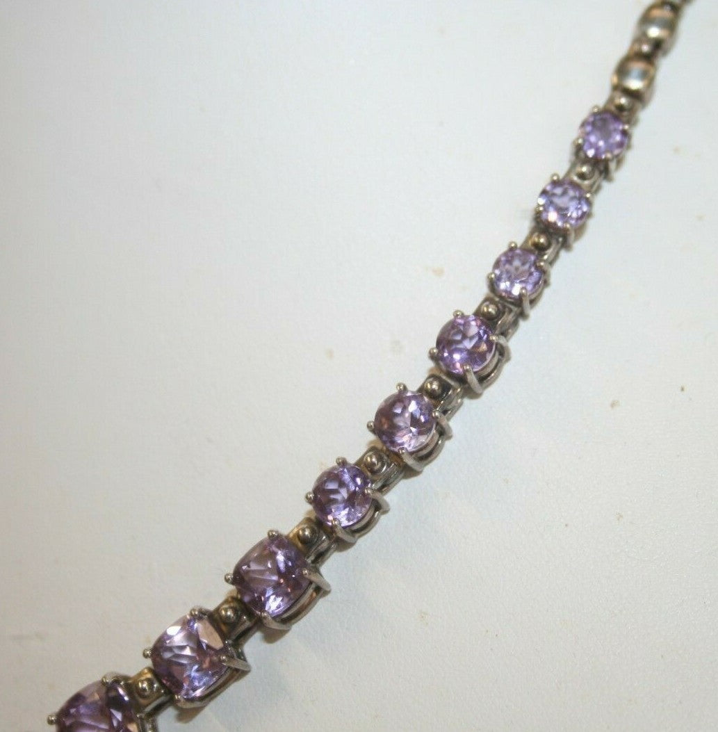 Natural Amethyst purple graduated cut Sterling Silver 18" Necklace Thailand 44g