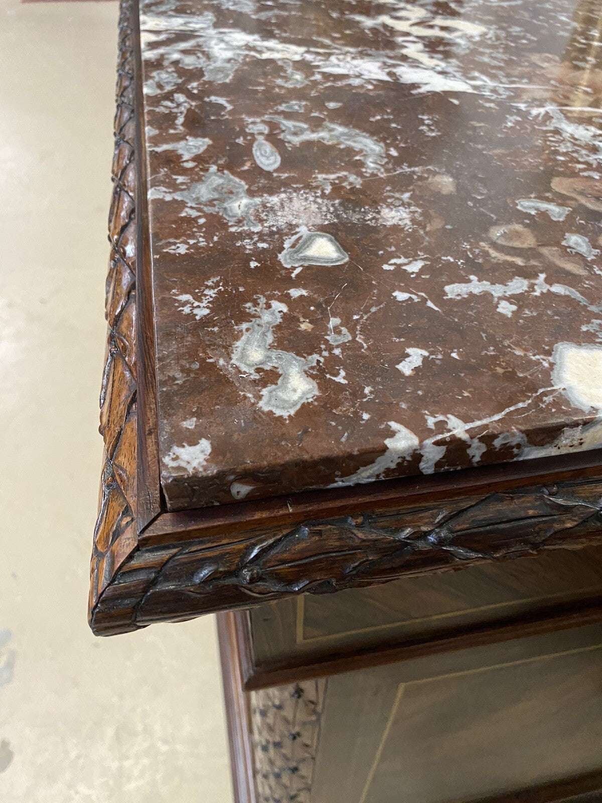 FRENCH MARBLE-TOP ROSEWOOD COMMODE SECRETAIRE CHEST OF DRAWERS