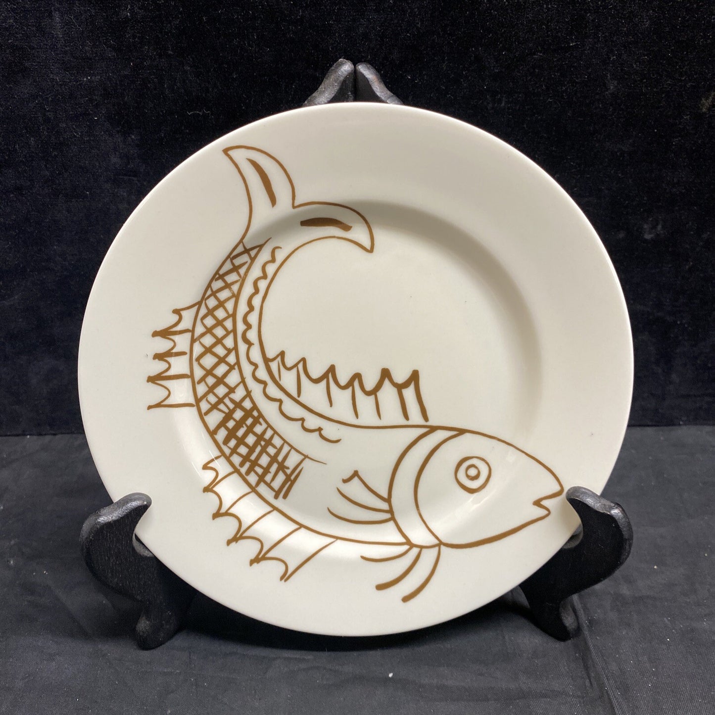 Fitz & Floyd 1976 Les Fish Brown 7 1/2" Salad Plate Set of 4 KM10