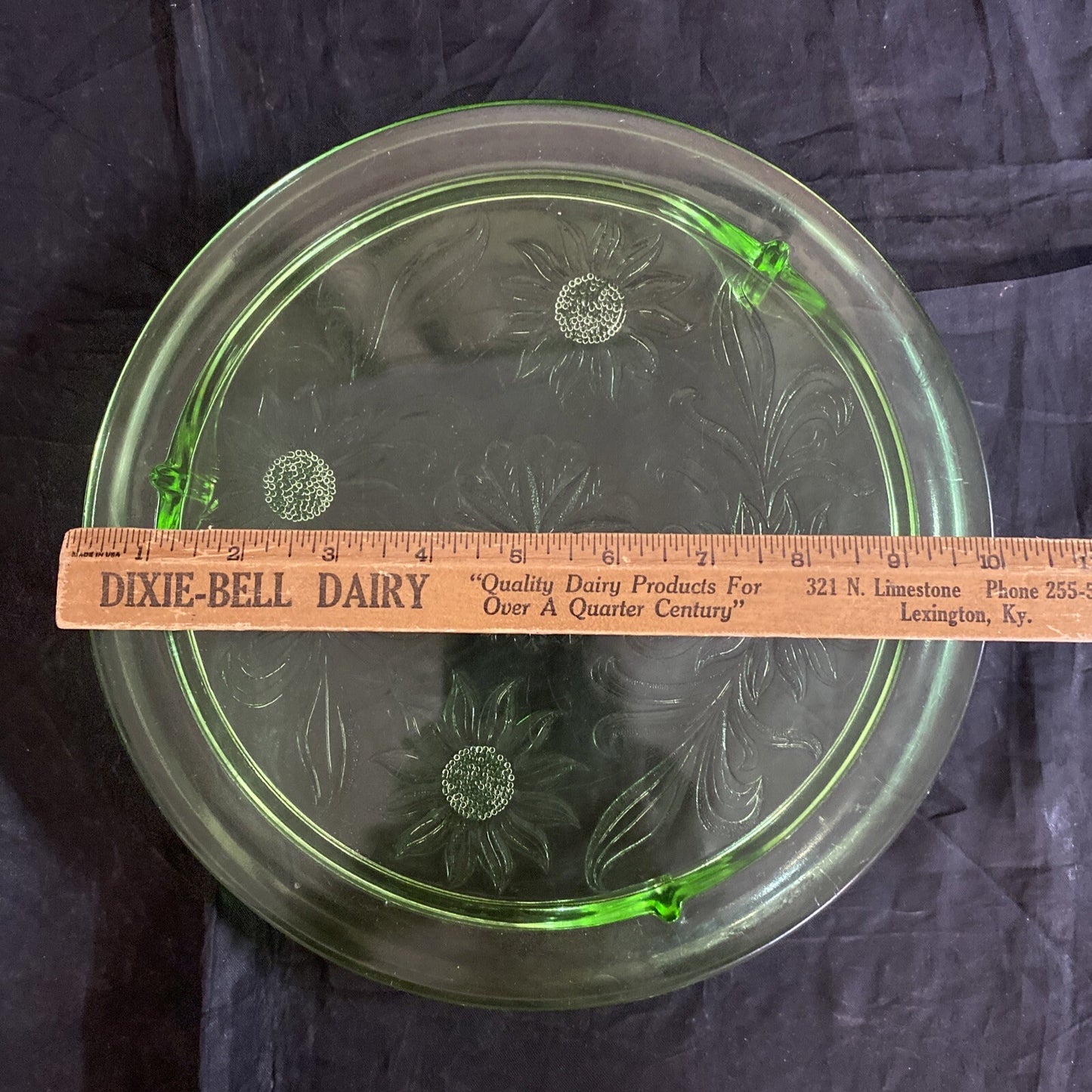 Jeanette Glass Co. 1930s Green Footed Depression Sunflower Cake Plate