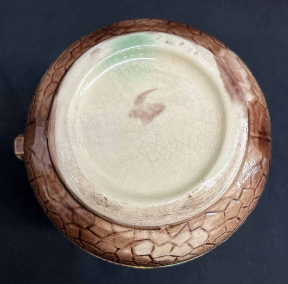 Majolica Basketweave Floral Design Brown and Yellow Jug/Pitcher 6 3/8"