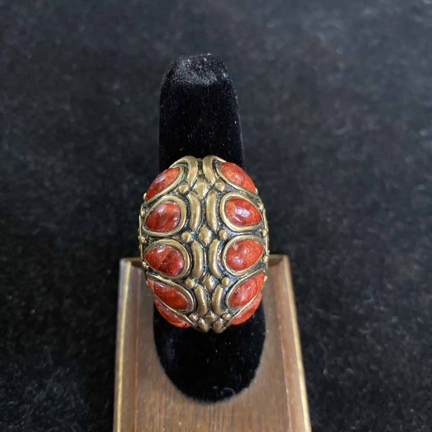 Barse Thailand Bronze Coral Statement Ring Sz. 7.75 With 10 Stones