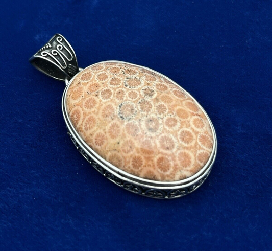 Sterling Silver Fossilized Bali Coral Pendant 30.2g