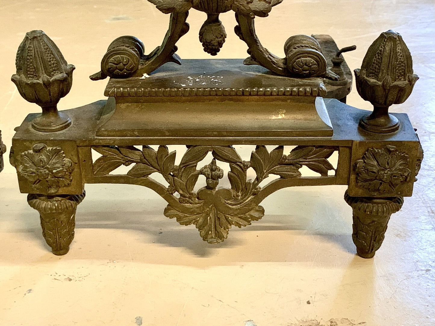 Pair Antique French Bronze Louis XVI Style Chenets Andirons Fireplace Fire Dogs