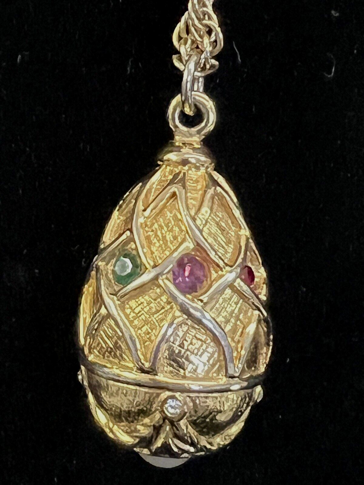 RARE Vtg Joan Rivers Classic Gold-Plated, Blue & Pearl Faberge Egg 32” Necklace