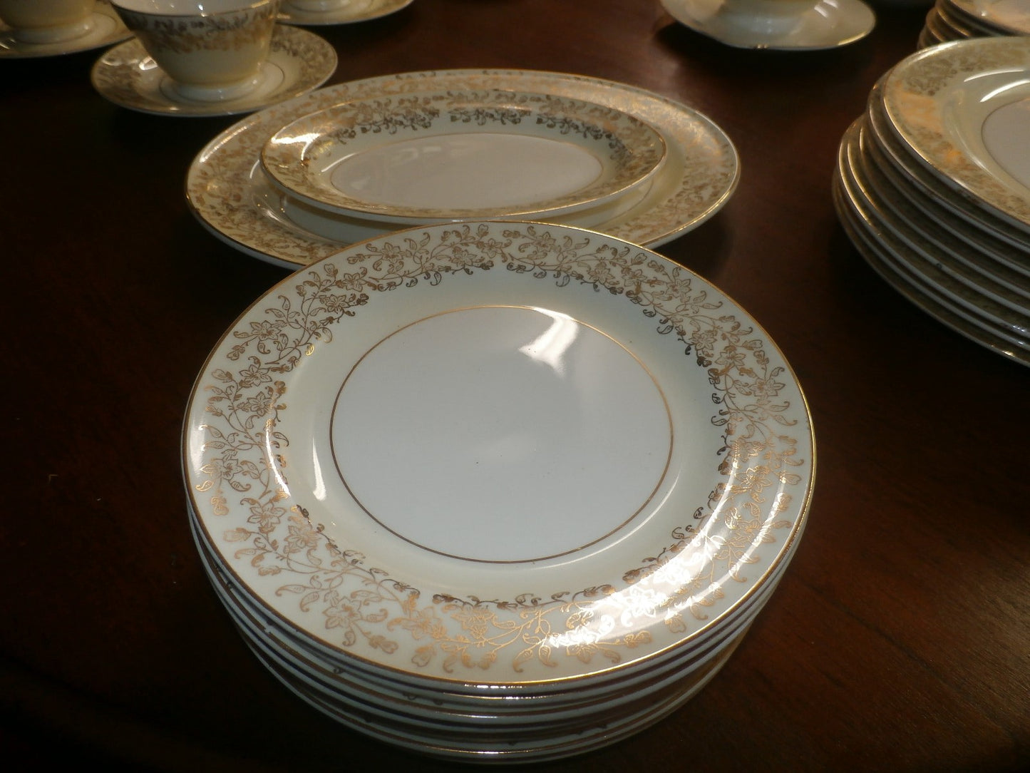 51 Pc. Edwin M Knowles Semi Vitreous Gold Floral China Set Service for 8 plus