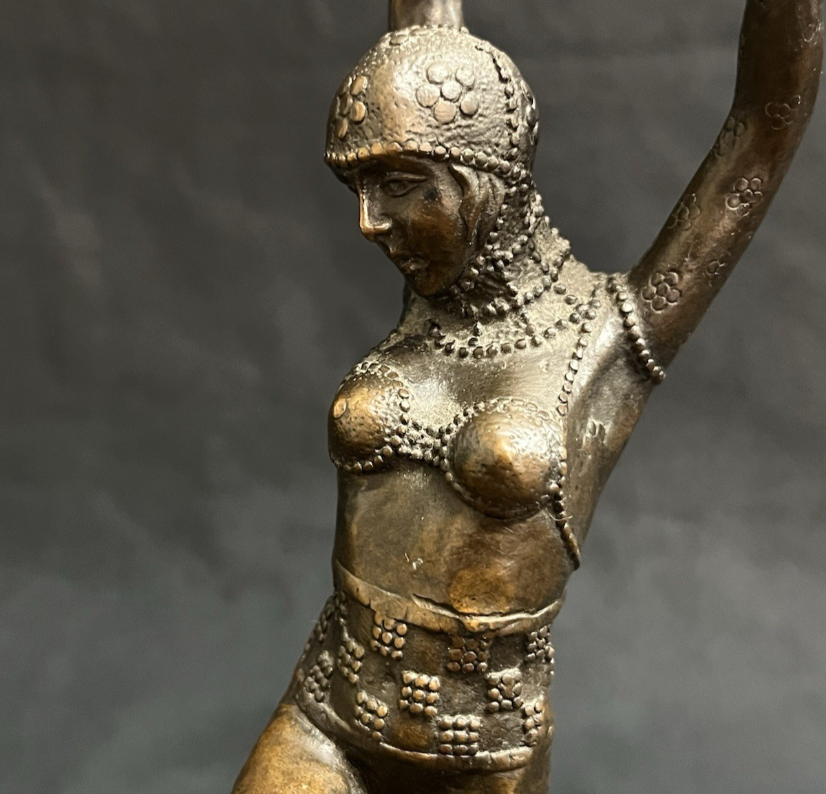 D.H. Chiparus Inspired Art Deco Bronze Dancer Sculpture w/ Marble Base