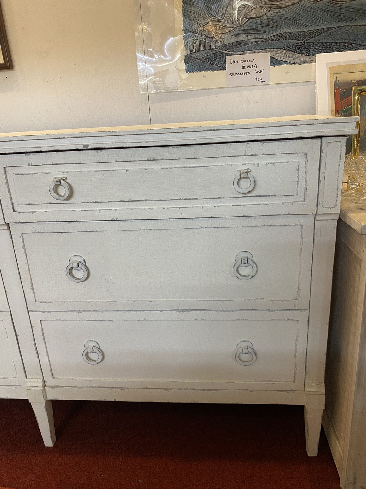 White Painted Louis XVI Style Polychromed Dresser Sideboard Chest