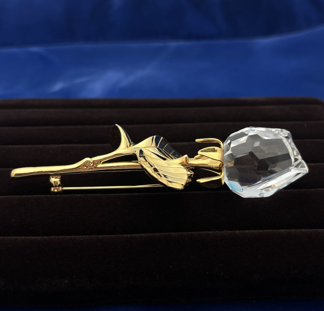 Swarovski Rose Brooch Gold Plated Clear Crystal “Memories Collection” Gorgeous!