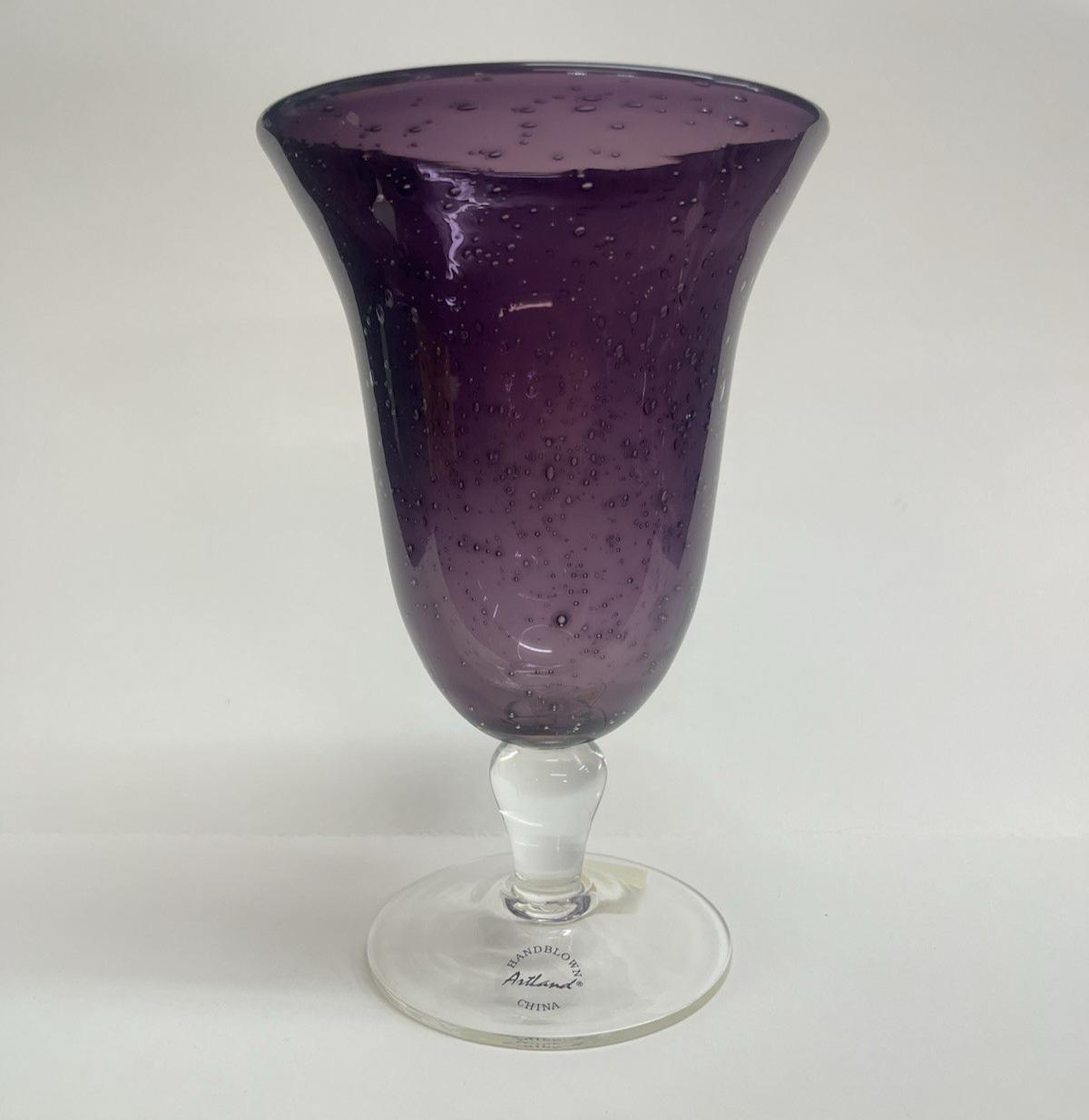 Set of 3 Artland Blown Glass Iris Plum Footed 18oz Ice Tea Glasses w/ Tags 7.5"