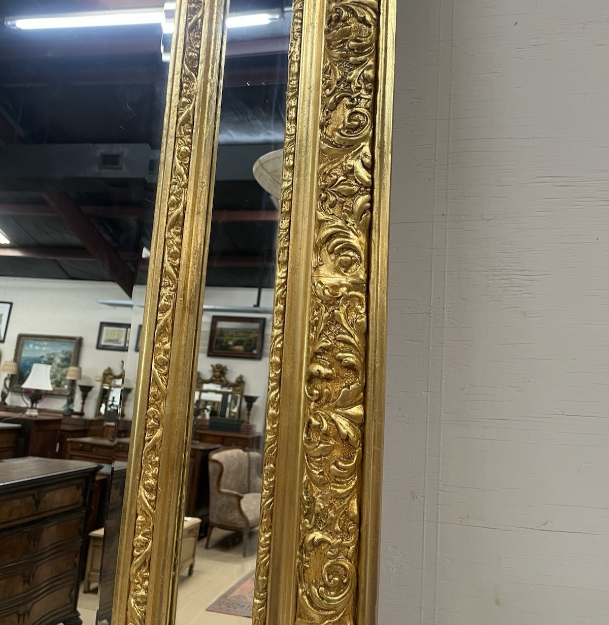 80.5" PAIR OF LARGE LOUIS XV GILT GOLD PARCLOSE CUSHION MIRRORS