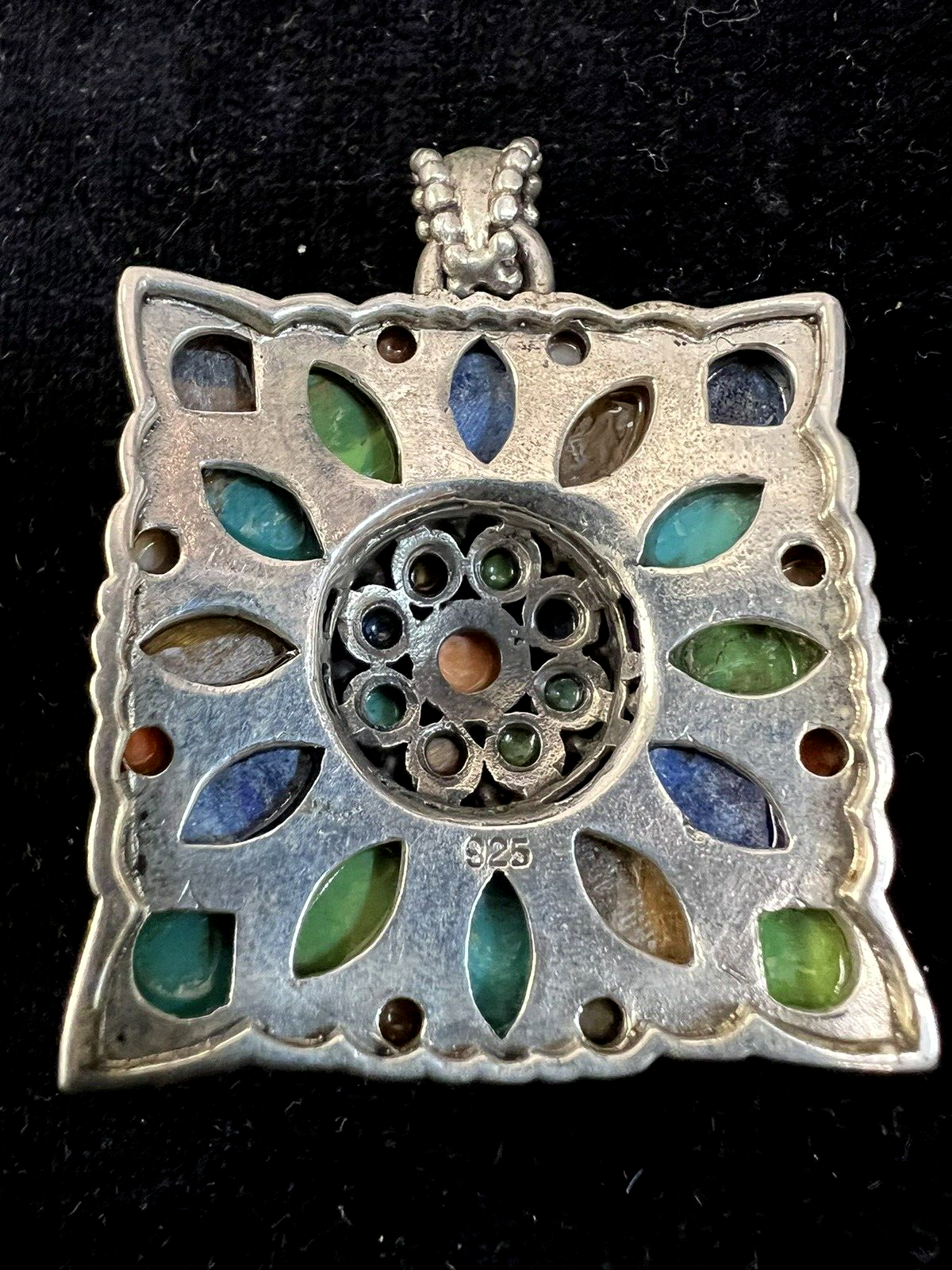 Multi Stone Blossom Pendant 925 SS Lapis Lazuli, Coral , Turquoise, Don Lucas