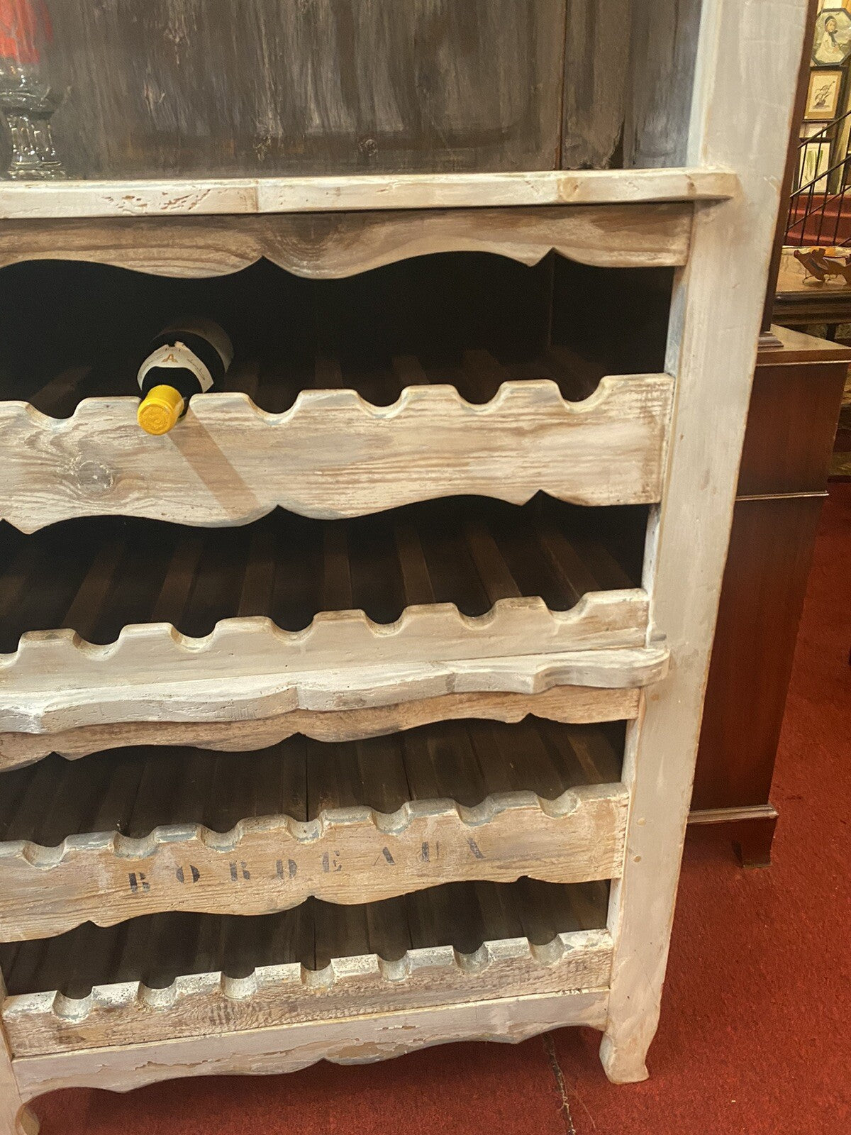 Antique Painted French Provincial Wine Cabinet Bar Rack 28 Bottles Bordeaux