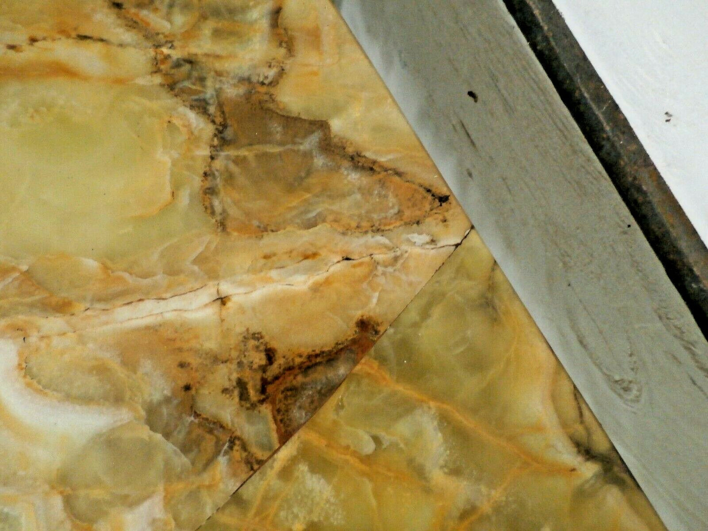 Antique French Rococo Style Scrolled Iron Console W61" Marble Onyx Attaches Wall